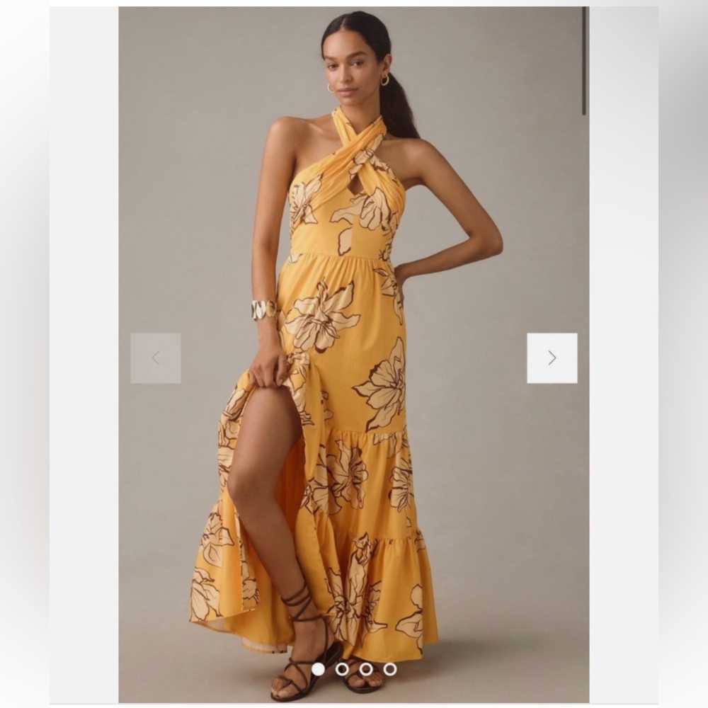 Yellow Floral Halter Maxi Dress